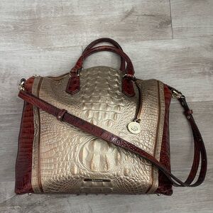 Brahmin Gold and Brown Crocodile Satchel